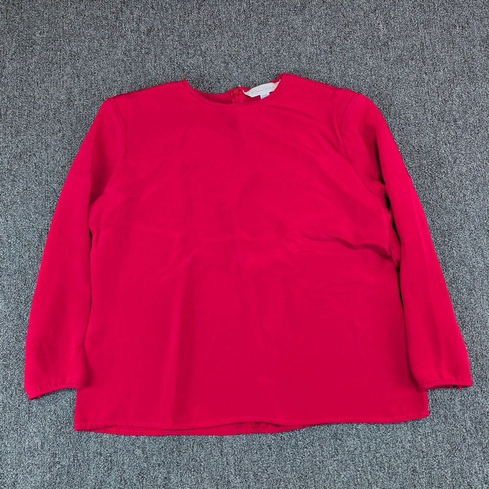 Oscar de la Renta Vintage Red Blouse Women Size Large Zipper Cuffs Shoulder Pads